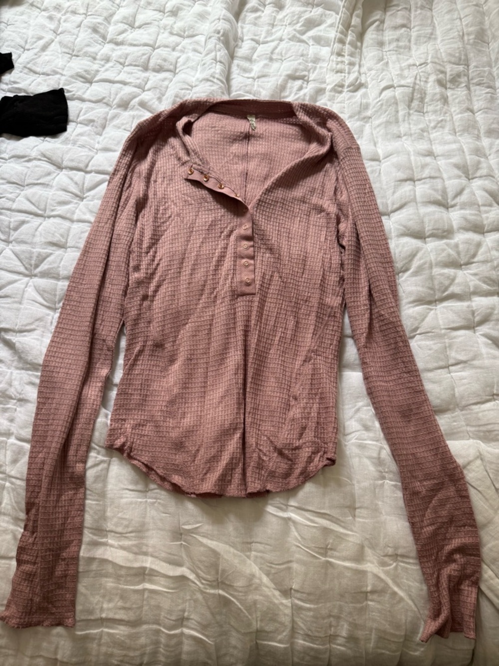 Free People Dusty Rose Waffle Henley Long Sleeve Top